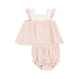 Pinafore Top with Crochet Heart Lace and High Waisted Diaper Cover