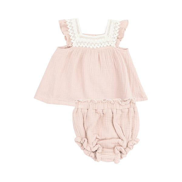 Pinafore Top with Crochet Heart Lace and High Waisted Diaper Cover