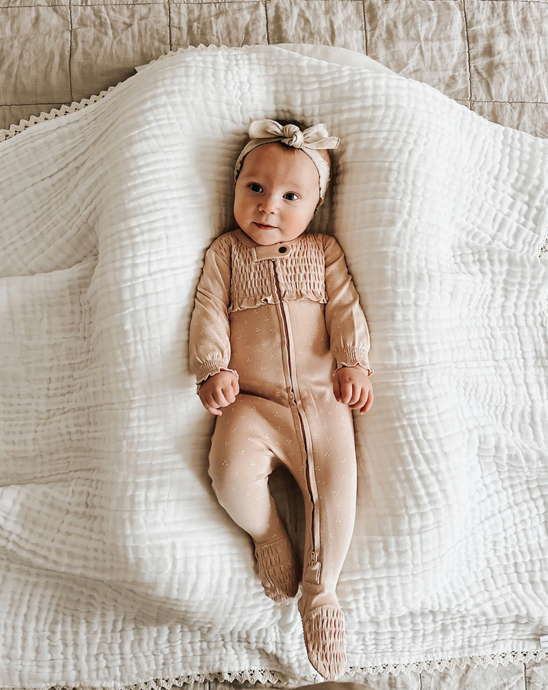 Organic Smocked Zipper Footie