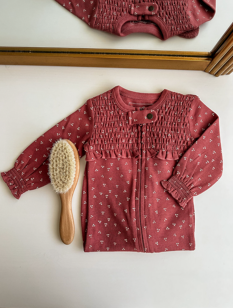 Organic Smocked Zipper Footie