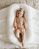 Organic Smocked Zipper Footie