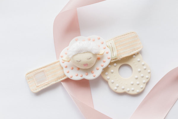 WRISTEEZ™ Organic Baby Teething Wristlet Rattle - Milly the Lamb