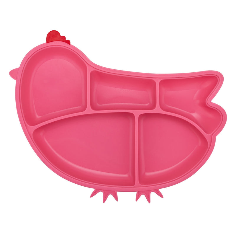 Silicone Suction Divided Plate - Chicken/Pink