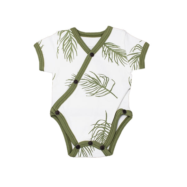 L'ovedbaby Organic Short-Sleeve Kimono Bodysuit in Sage Palm