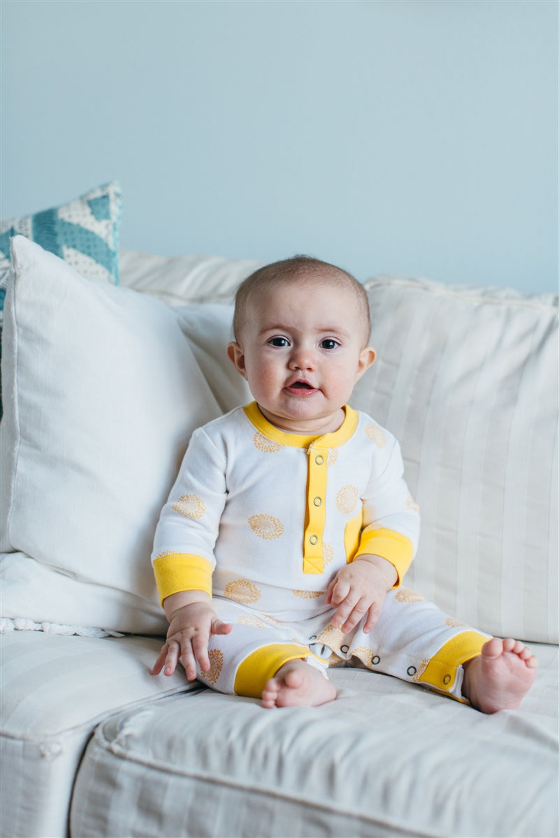 L'ovedbaby Organic Footless Romper in Yellow Sunflower