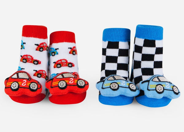 Waddle Baby Socks- Race Car Rattle Socks